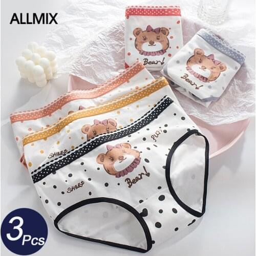 ALLMIX 3Pcs/Lot Sexy Womens Cotton Sport Panties Underwear Seamless Print Briefs Mid Rise Soft Comfort Underpants Lady Lingerie