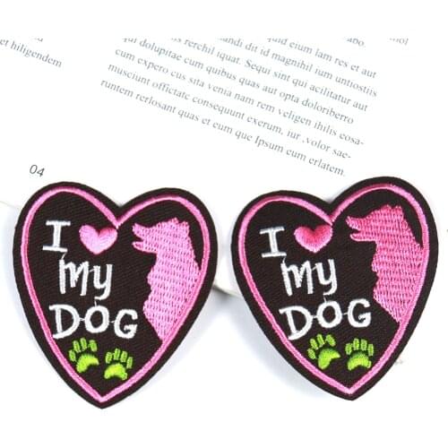 2PCS Creative Patch I Love My Dog Pet Animals Embroidery Applique Iron on Patches for Clothing Badge Heart Shape Clothes Sticker