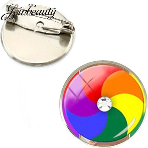 JOINBEAUTY I love Color Beautiful Color Wheel Art Picture Brooches LBT ay Lesbian Pride Rainbow Color Wheel Brooch Pins NS191