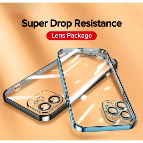 Plating Case For iPhone 12 Pro Max Case Full Lens Cover Shockproof Soft TPU Back Cover For iPhone 12 Pro Mini Phone Case