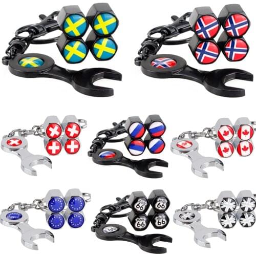 Route 66 Sweden UK Flag Universal Valve Caps For Volvo Fiat Ford Jeep Hyundai Mazda KIA Mini Cooper Lada Wheels Tyre Stem Cover