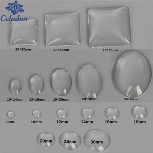 Hot Round Square Oval Flat Back Transparent Clear Magnifying Glass Cabochon Cameo Cover for DIY Jewelry Making