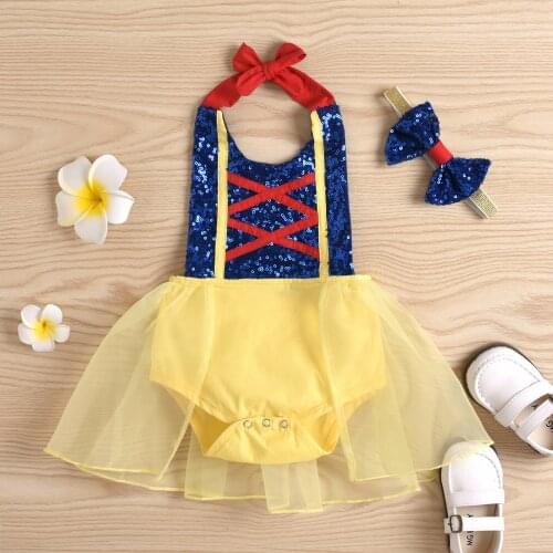 Pudcoco Baby Girls Clothes Set with Sequins, Sleeveless Backless Lace-up Romper Dress + Bow-knot Headband New Style 2021
