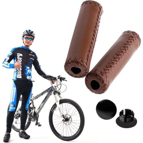 MTB BMX Road Mountain Bike Bicycle Cycling Stitched Leather Handlebar End Grips U7EF