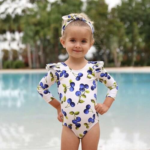 Baby Girls Swimwear 2021 Summer Cute Long Sleeve Toddler One Piece Swimsuit Print Bathing Suit Swimming Suit Children Swim suit