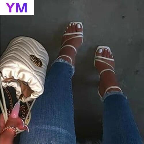 Summer Ankle Strap Roman Square Heels Cross High Heels Women Sandals Sexy Peep Toe Sandals Women Shoes Party Shoes Woman 2021