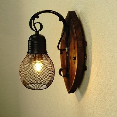 New Industrial Vintage Wall Decor Lamp for Home Coffee Restaurant Bar Sconce Lampara American Retro Iron Net Shade Light