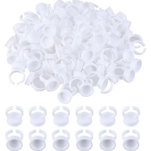 Disposable Tattoo Rings Cups 300/500pcs Eyelash Extension Glue Rings Plastic Glue Holder Rings for Makeup Nail Art Microblading