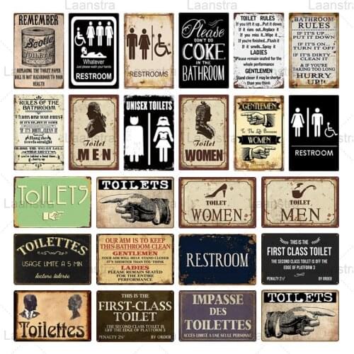 Tin Signs Public Toilet & WC Sign Iron Plaque Metal Vintage Poster Wall Decor For Man Cave Restaurant Bar Pub Club Iron Paintin