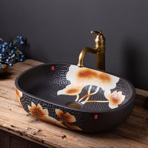 Oval Jingdezhen ceramic art countertop wash basin bowl for bathroom lavabo sink Bathroom sink ceramic wash basin