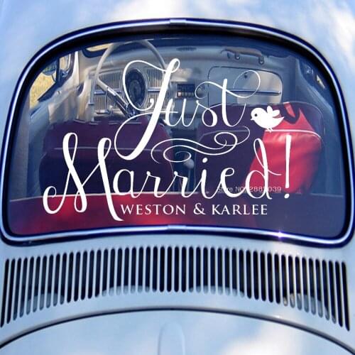 Personalise Just Married Custom Groom & Bride Name Decals Wedding Car Head Decor Stickers Art Vinyl Decal Bird Removable LC1287