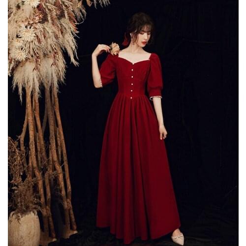 Special Occasion Dresses Vintage V-Neck Short Pearls A-Line Jersey Backless Luxury Burgundy Floor-Length Women Prom Gown E887