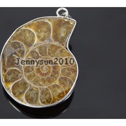 Natural Ammonite Fossil Snail Gems Stone Silver Plated Pendant Charm Beads 26mm Necklace Earrings Jewelry 10Pcs/Pack