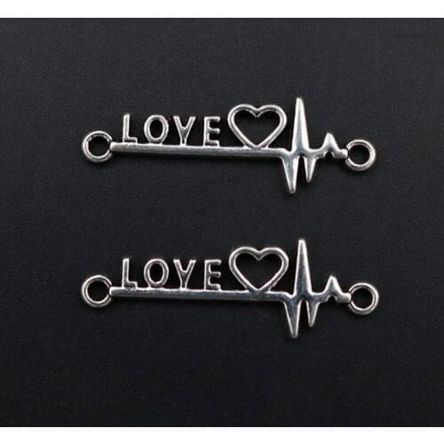 WKOUD 15pcs Silver Color Love Surging Charm Heartbeat Alloy Connectors Popular Bracelet Necklace DIY Metal Jewelry Accessories