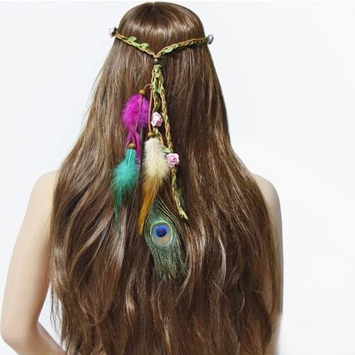Bohemian Ethnic Gypsy Handmade Feather Headband Festival Hippie Headdress Indian Headpiece Hiar Band Accessories Fashion Jewelry