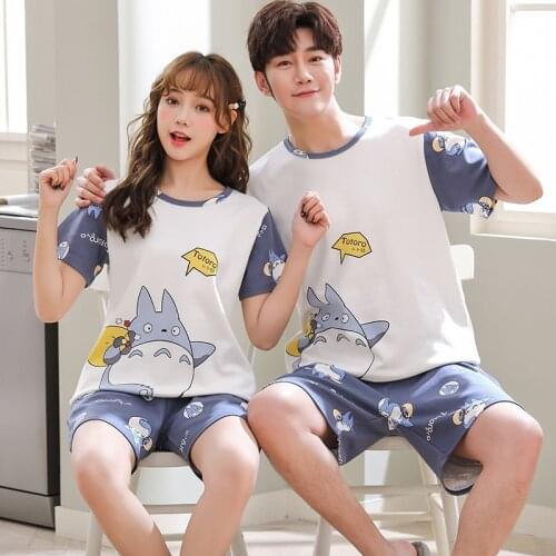 Pullover Short Sleeve Pants Pajama 6535 Cotton Summer Couples Lovers Jams O-Neck Cozy Boy Girl Sleepwear Nightwear Pyjamas HDE