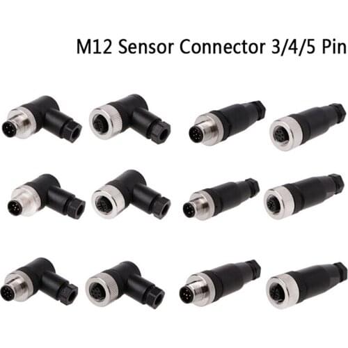 1Pc M12 Sensor Connector 3/4/5 Pin Male/female Straight/right Angle Plug