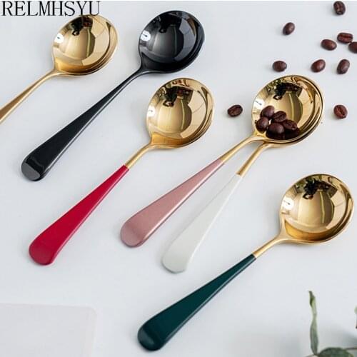 RELMHSYU Stainless Steel Thickened Western Food Spoon Dessert Rice Soup Dinner Spoon Tableware