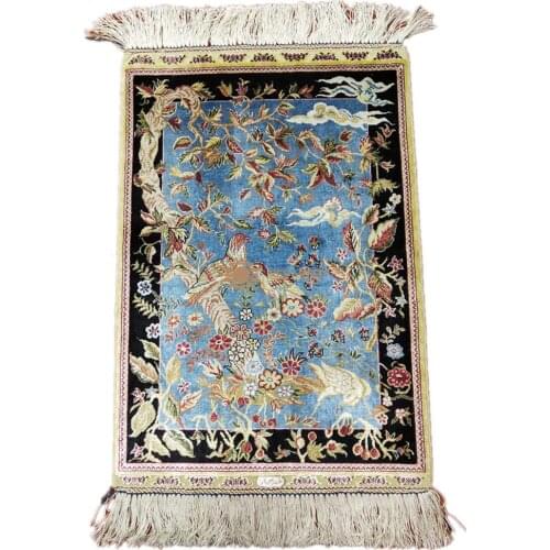 Seeykeep™ 1x1.6ft 400Lines Collectables Rectangle Pure Silk Handknotted Bird of Eden Design Rug-SK3036184