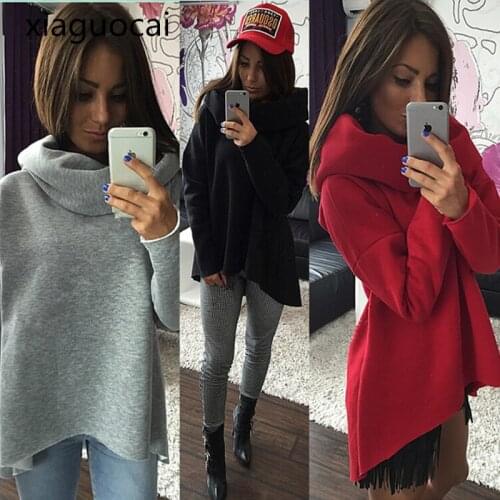 XiaGuoCai 2017 Turtleneck Solid Female Sweatshirt Pullovers Long Tops Autumn & Winter Solid Brand Women Hoodies K214 35