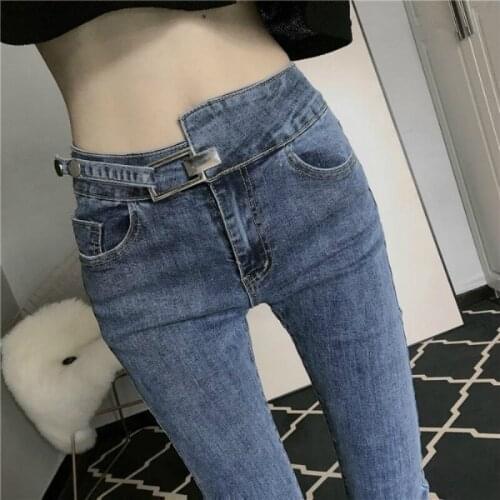 2021 Spring Summer Jeans For Women High Waist Jeans Woman Blue Stretch Jeans Female Washed Denim Skinny Pencil Pants