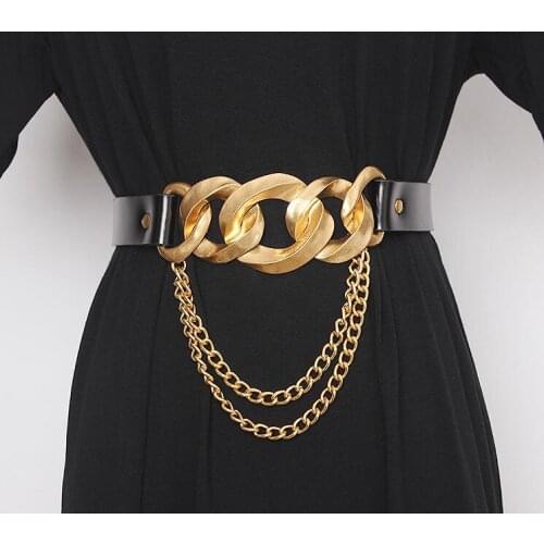 Womens runway fashion genuine leather metal buckle Cummerbunds female dress Corsets Waistband Belts decoration wide belt R2930