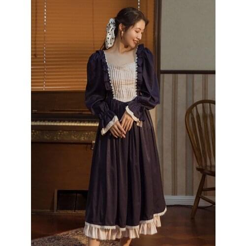 Gothic Punk Women Vintage Dress Retro French Style Square Collar With Ruffles Flare Sleeve Princess Clothes Vestido Elegantes