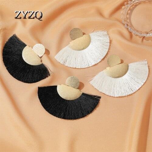 ZYZQ Bohemian Handmade Statement Tassel Earrings For Women Vintage Metal Sector Drop Earrings Wedding Bridal Fringed Jewelry