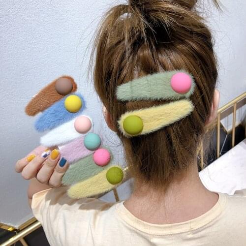 100pcs/lot DIY Simple Multi Plush Scrub Balls Candy Colore Hair BB Clips Back Head Hairpin Hair Styling Tools Accessories HA1420