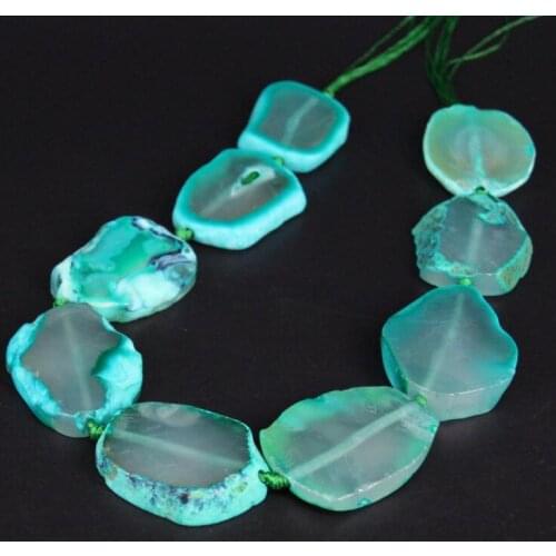 15.5"/strand Large Size Green Raw Agates Drusy Freeform Slab Slice Loose Beads,Natural Gems Stone Nugget Pendants Jewelry Making