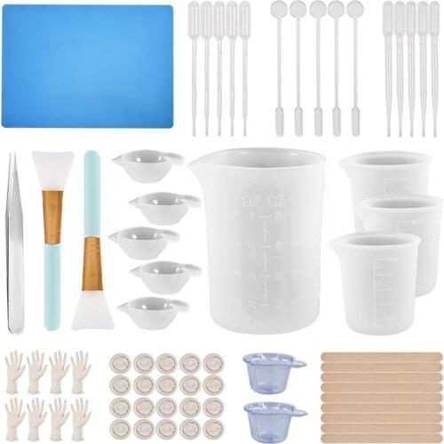 151pcs DIY Crystal Epoxy Resin Silicone Measuring Cups Tools Set Mat With Disposable Comb Dropper Gloves Dispensing Cups
