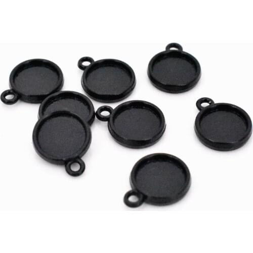 20pcs/lot 10mm Inner Size Black Plated Double Sides Simple Style Cabochon Base Cameo Setting Charms Pendant