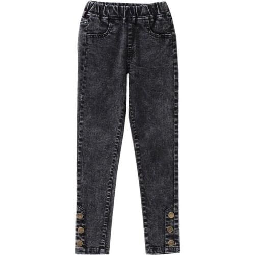 2021 Teenager Girls Denim Jeans Pants Elastic Waist Trousers Kids Spring Autumn Skinny Button Jeans Children Girls Casual Clothe