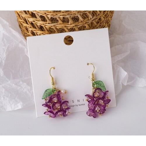 2021 Korean New Purple Acrylic Grape Drop Earrings For Women Summer Ear Accessories Dangle Pendientes