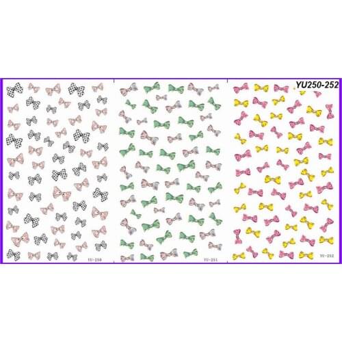 3 PACK/ LOT WATER DECAL NAIL ART NAIL STICKER CARTOON BOW TIE YU250-252