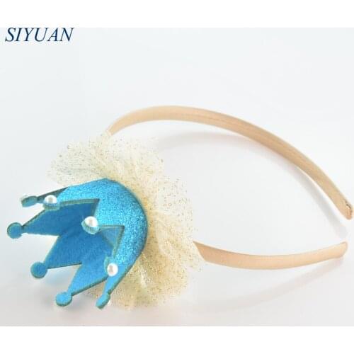 50pcs/lot Girl Party Headwear Satin Covered Khaki Hair Band Kids Headband with Glitter Felt Crown 10 Colors U Pick FDA132