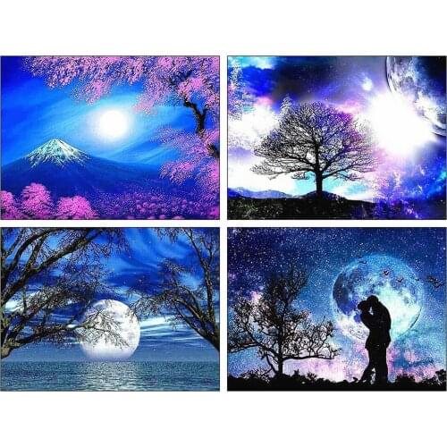 Canvas Size Diamond Mosaic Cross Stitch Moon Diamond Painting 5d Couple Pictures Of Rhinestones Decor For Home