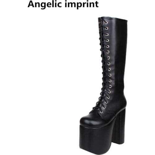 Angelic imprint mori girl Women punk motorcycle boots lady lolita Boots woman super high trifle heels pumps platform shoes 15cm
