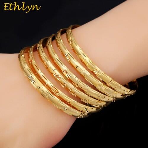 Ethlyn 6pcs/lot Dubai Party Gold Color Bangle & bracelets Women Decoration Bangle African Ethiopian Jewelry Wholesale B033