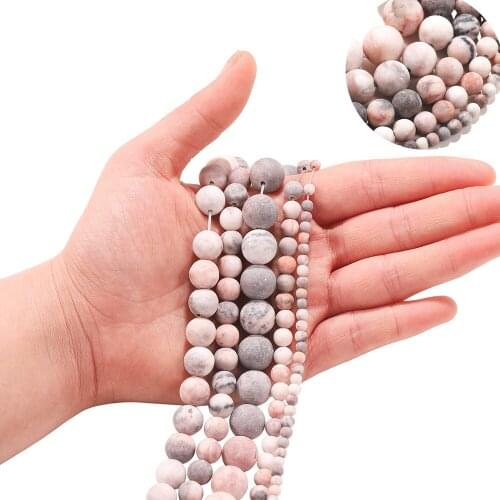 1Strand Natural Matte Pink Zebra Jaspers Stone Round Loose Spacer Bead For Jewelry Making DIY Bracelet Accessories 4 6 8 10 12mm