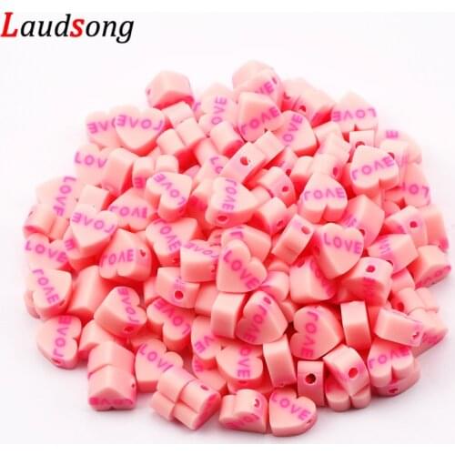 50pcs 9mm Pink Love Heart Beads Polymer Clay Beads Loose Spacer Beads for Jewelry Making DIY Bracelet Necklace Accessories