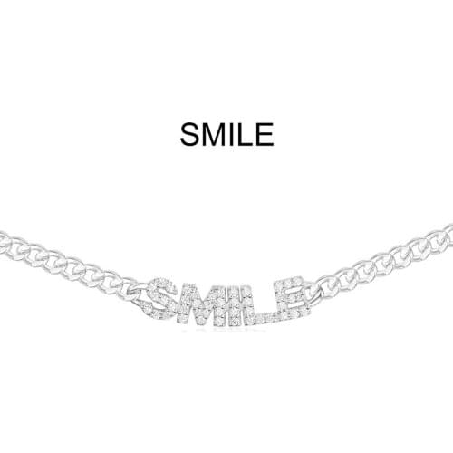 SLJELY Fashion Designer Letter SMILE Chain Necklace 925 Sterling Silver Cubic Zirconia Alphabet Choker Fine Women Jewelry Gift
