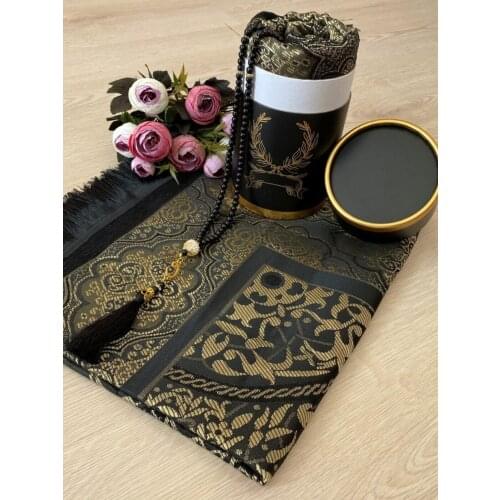 Dowries Gift Boxed Black Prayer Rug Set Place women men the most preferred special workmanship s Taffeta Prayer Rug