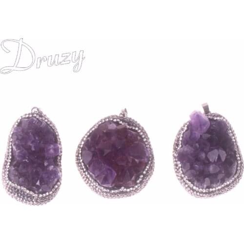 Druzy 1PC Uruguay Natural Amethysts Geode Necklace Crystal Quartz Cluster Specimen Drusy random healing natural stone Pendant