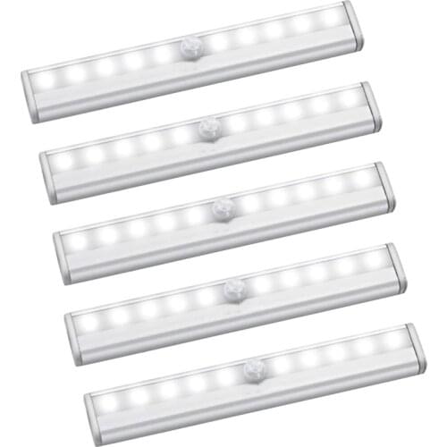 Motion Sensor Light 10 LED Battery Magnetic Wireless Operated Lights Under Cabinet Lighting for Counter, Stairway,5 Pack