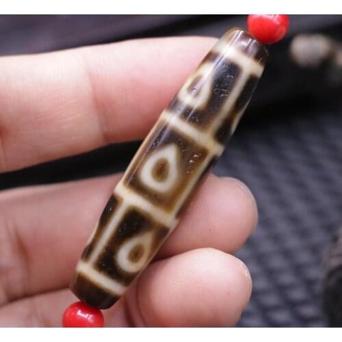 ENERGY Tibetan Old ivory color 9 EYE Buddhas heart dzi Bead Amulet 55*14MM