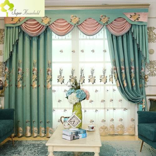 European Chenille Velvet Embroidery Fabric Window Screens Curtains For Living Room Bedroom Luxury Valance Pelmet Blackout Drapes