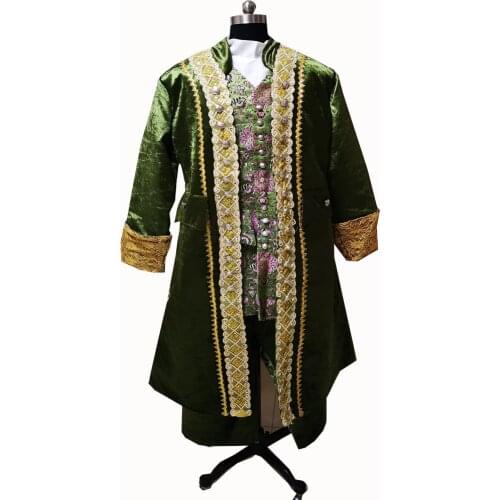 Historical green customer-made Renaissance Vintage Male Costumes Victorian Cosplay suits D-346