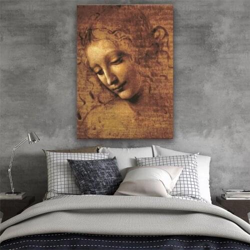 Head of A Woman By Leonardo Da Vinci Canvas Painting Posters and Prints Wall Art Picture for Living Room Home Decor Cuadros
