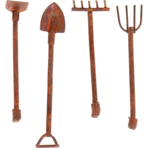 1:12 Scale Dollhouse Miniature Shovel Hoe and Pitchfork Farming Tools Fairy Garden Accessories Furniture Toys